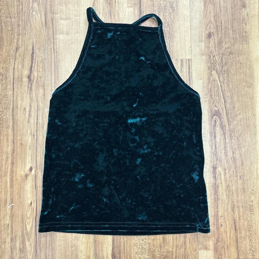 Urban Outfitters Crushed Velvet Crop Top Womens XS Teal Tank Goth